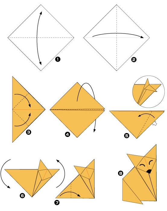 схема лисы оригами