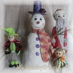 Поделки из папье маше: снеговик и дед мороз с друзьями