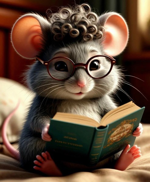 Алмазная мозаика «Мышка читает книгу» 20х30см