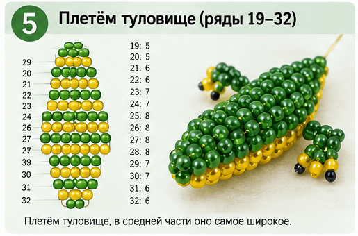 Схемы объемных фигурок из бисера для начинающих: техника и схема крокодила